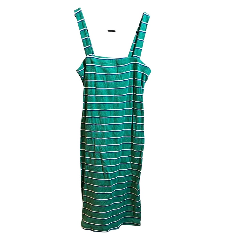 Lulus Striped Bodycon Dress Womens Medium Green White Blue Excellent Casual Midi